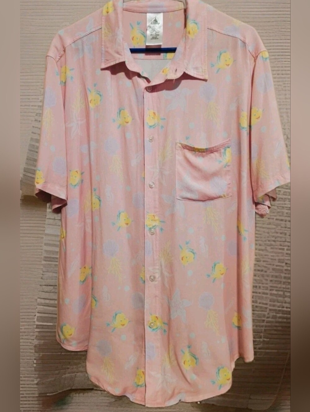 Disney Classic Button Down  Flounder Light Pink Little Mermaid Shirt Sz XL